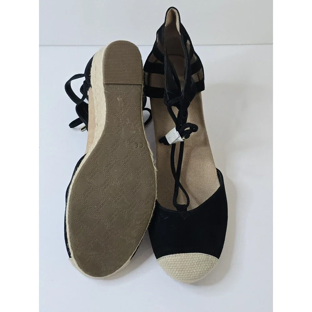 Vionic Calypso Espadrille Wedge Sandals Black Suede Lace Up Women's Size 11